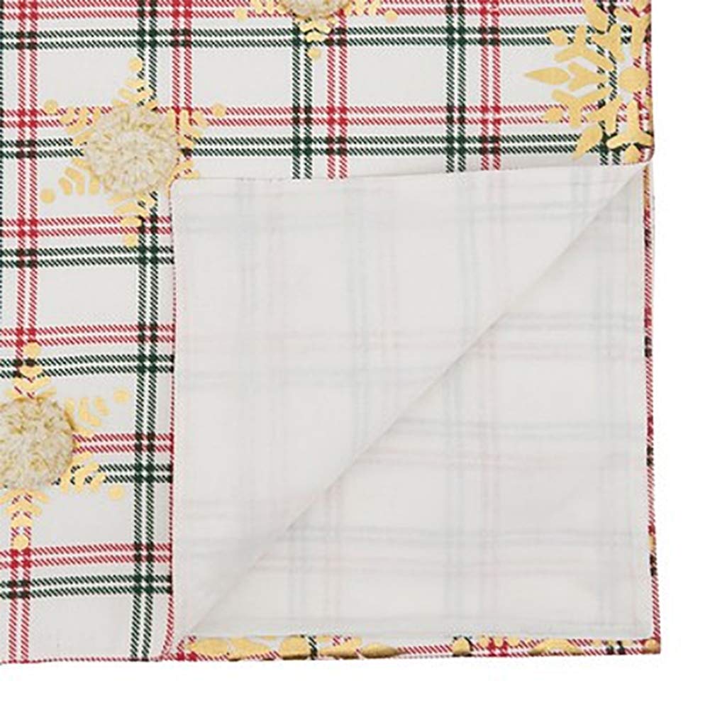 Fennco Styles Holiday Plaid Snowflake Table Runner 16" W x 72" L - Green and Red Festive Table Cover for Christmas Décor, Dining Table, Banquet, Family Gathering and Special Occasion