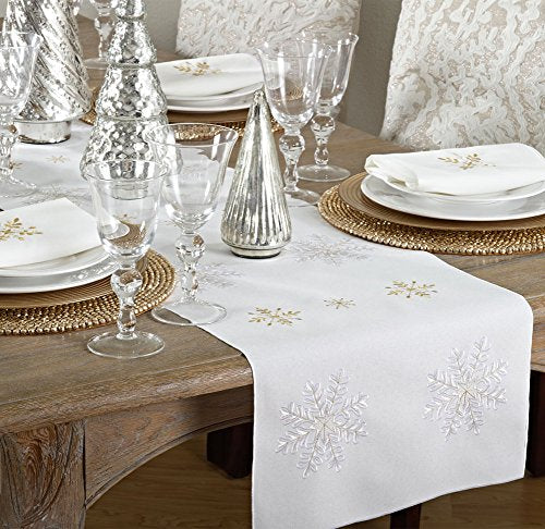 Fennco Styles Embroidered Snowflake Holiday Tablecloth - Silver Elegant Table Cover for Home Décor, Everyday Use, Christmas, Weddings and Special Events