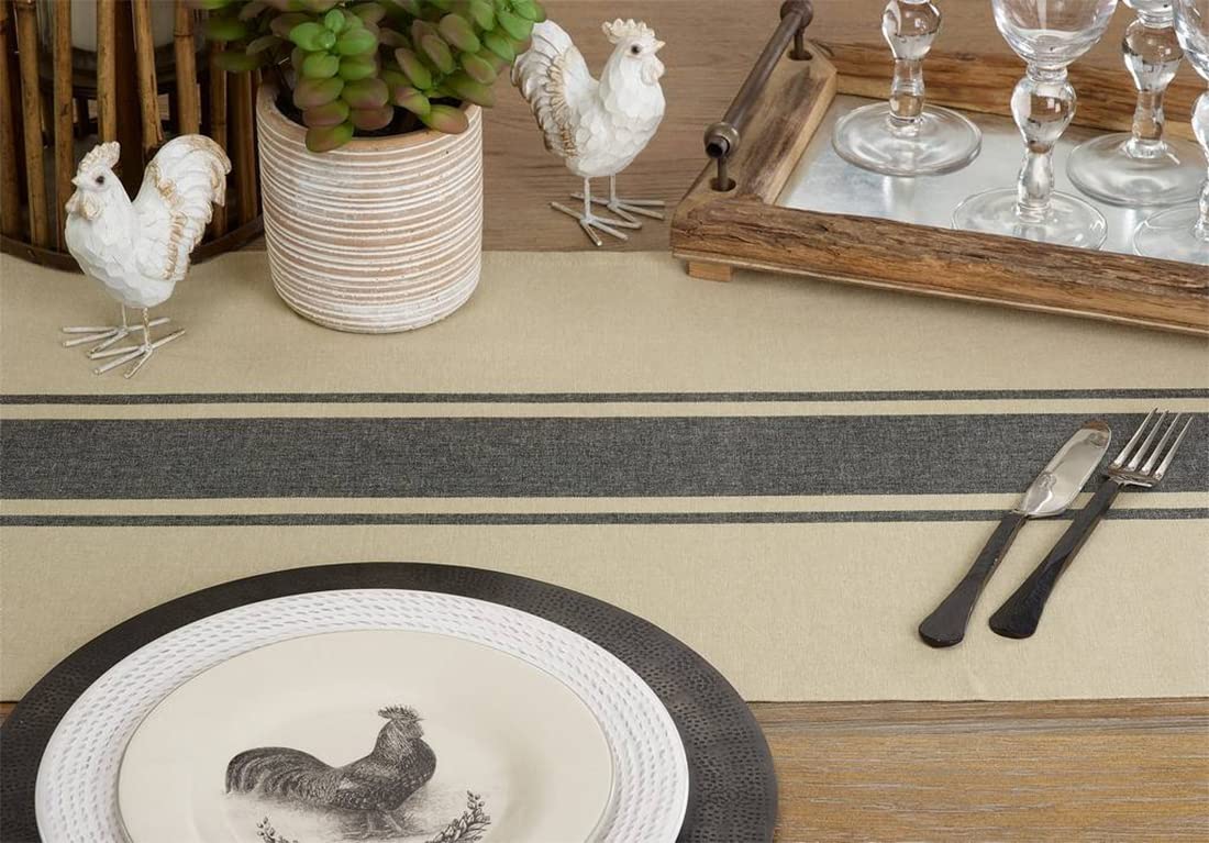 Fennco Styles Aulaire Banded Design 100% Cotton Table Runner 16" W x 72" L - Striped Table Cover for Home, Dining Room Decor, Banquets, Family Gathering and Special Occasion