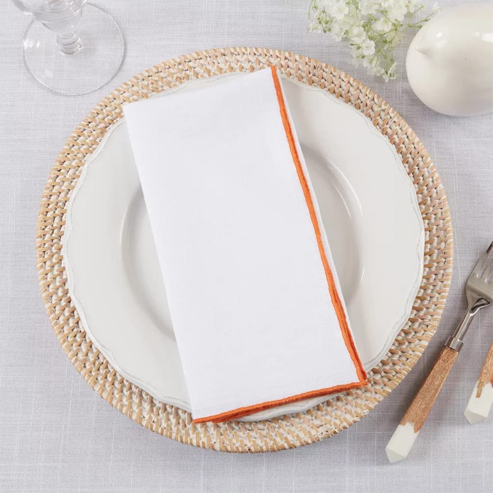 Fennco Styles Amelia Collection Classic Stonewashed Border Stitch 100% Pure Linen 20 x 20 Inch Cloth Napkins – Natural Dinner Napkins for Banquet, Wedding, Special Events and Home Décor