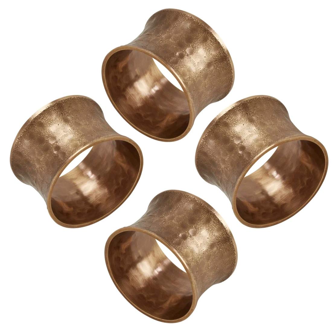 Fennco Styles Retro Hammered Metal Napkin Rings, Set of 4 - Dark Gold Decorative Napkin Holders for Home, Dining Room, Banquet, Family Gathering, Holiday and Special Occasion