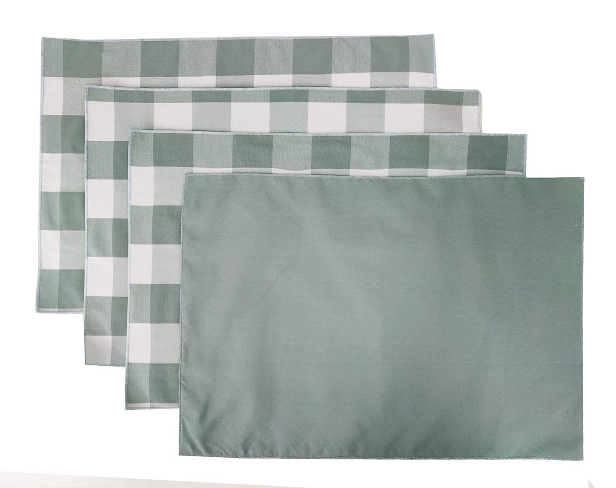 Fennco Styles Buffalo Check Double Layers Reversible Placemats 14" W x 20" L, Set of 4 - Handmade in USA - Plaid Table Mats for Everyday Use, Banquet, Holiday, Family Gathering, Special Occasion