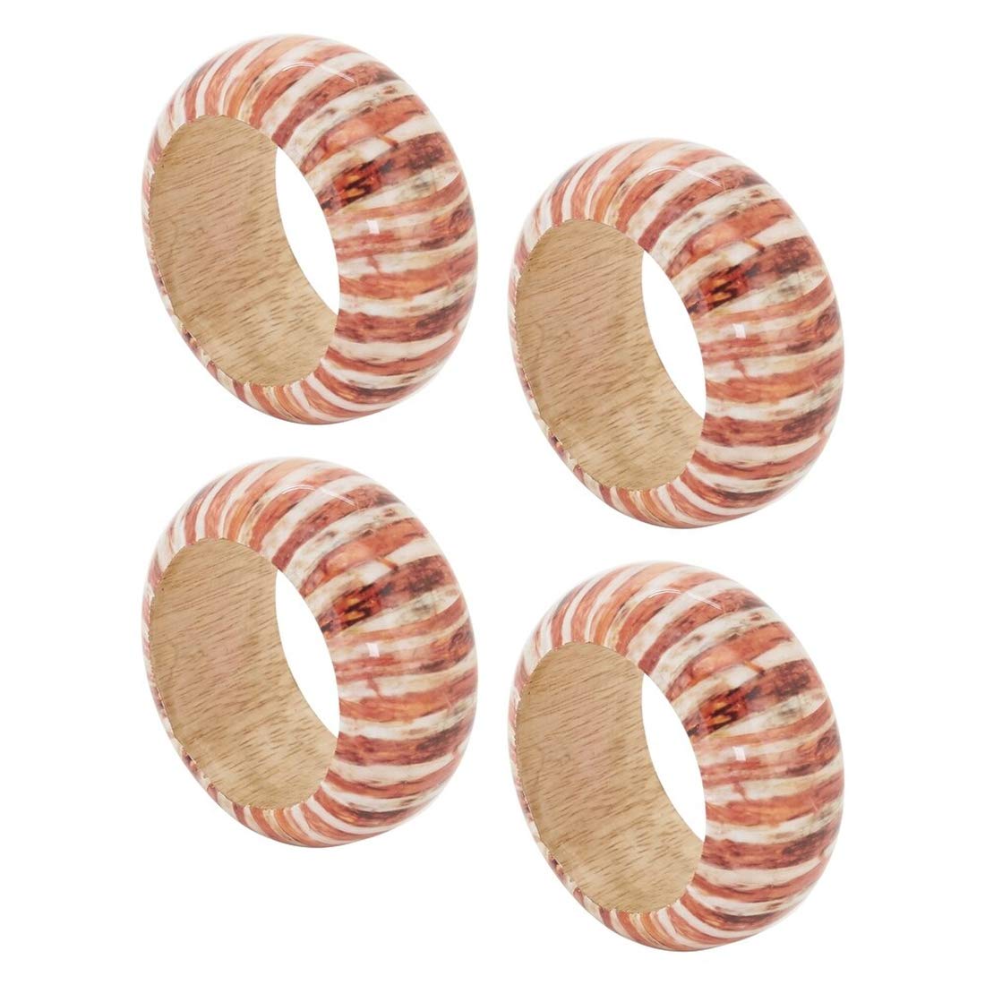 Fennco Styles Classic Striped Design Wood Napkin Rings, Set of 4 - Rust Decorative Napkin Holders for Home, Dining Room, Banquet, Family Gathering, Holiday and Special Occasion