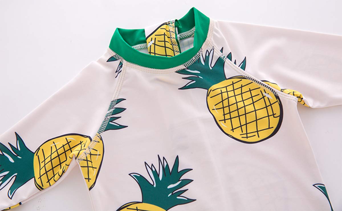 Styles I Love Little Boys Pineapple Print One-Piece Rash Guard Swimsuit with Swim Hat 2pcs White Bathing Suit Beach Swimwear