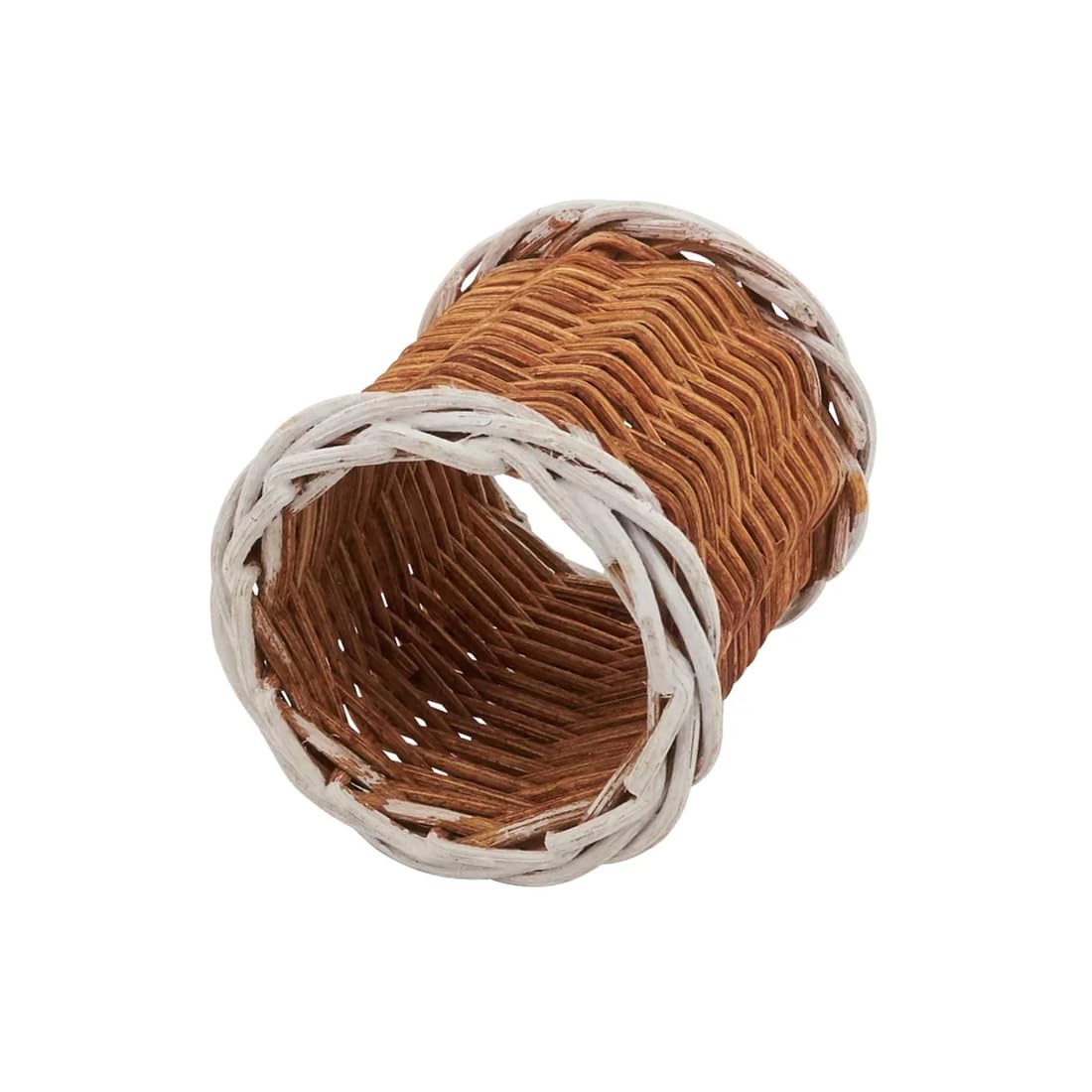 Fennco Styles Rustic Two-Tone Woven Rattan Napkin Rings, Set of 4 - White Handmade Napkin Holders for Home, Farmhouse Décor, Banquets, Family Gathering and Special Occasion