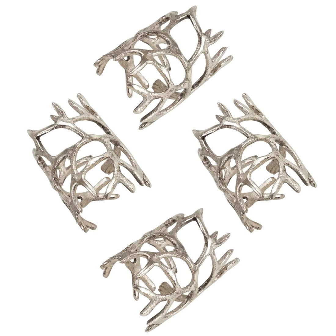 Fennco Styles Wrapped Antler Metal Napkin Rings, Set of 4 - Silver Decorative Napkin Holders for Home, Dining Room, Banquet, Family Gathering, Holiday and Special Occasion
