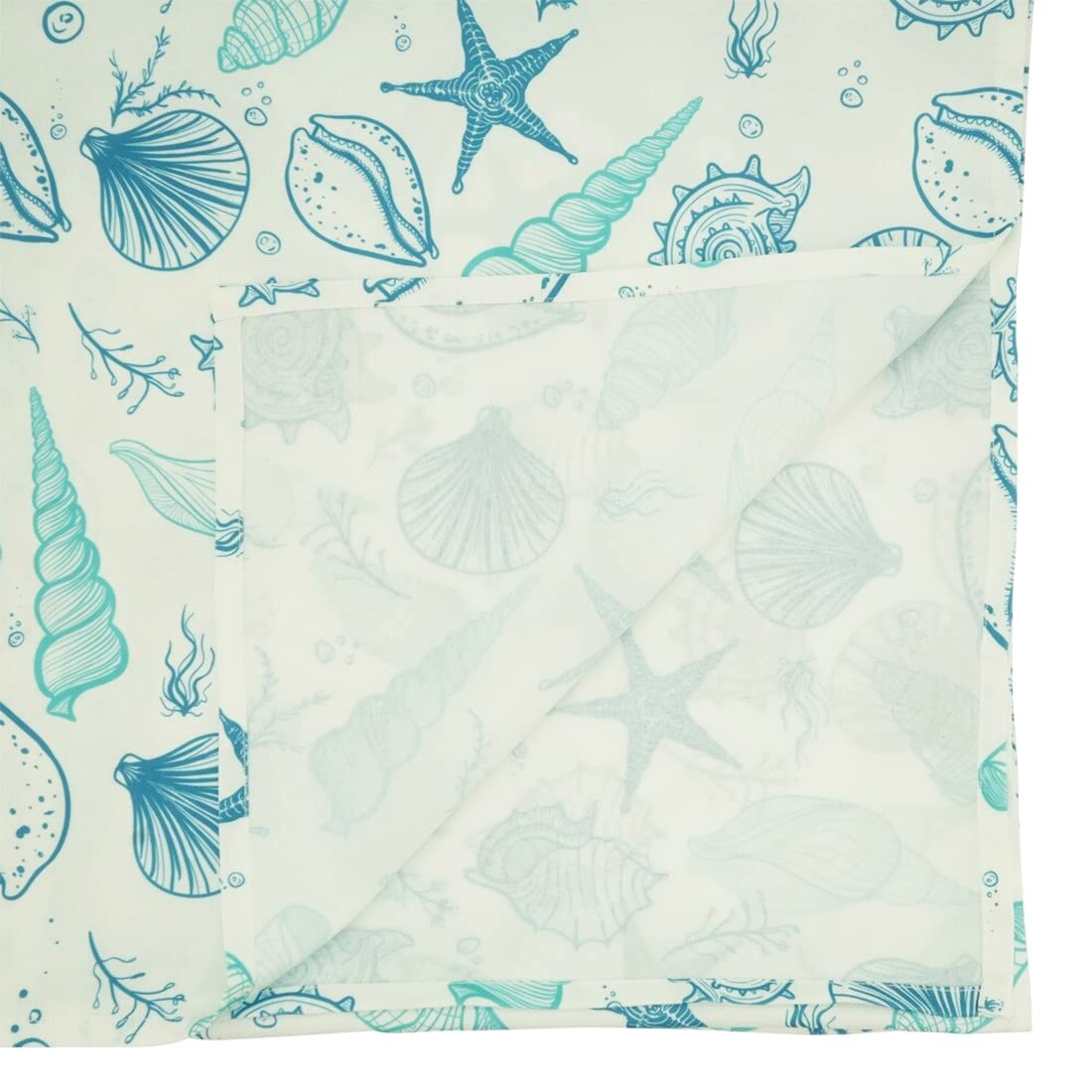 Fennco Styles Coastal Seashells Table Runner 16" W x 70" L - Blue Sealife Nautical Table Cover for Dining Room Decor, Everyday Use, Summer Gathering, Banquets, and Special Occasions