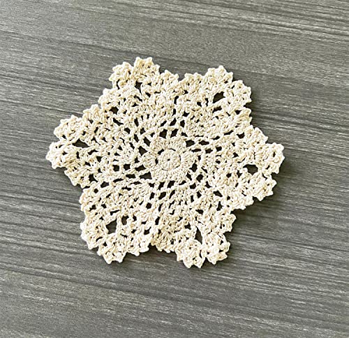 Fennco Styles Handmade Crochet Lace Pineapple Ecru Doily. 4 Inch Round. 100% Cotton. 4 Pieces.