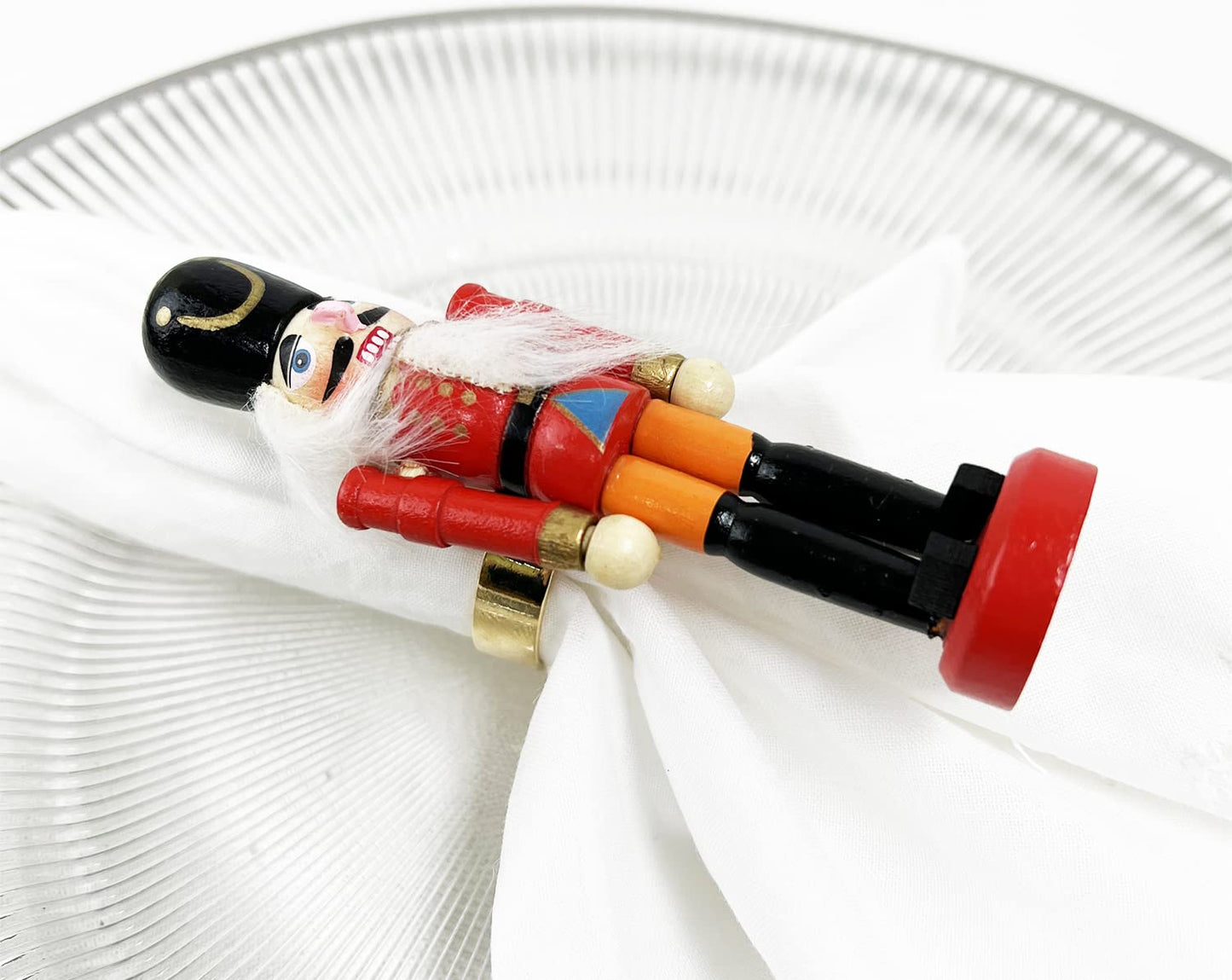 Fennco Styles Handmade Wooden Nutcracker Decorative Napkin Rings, Set of 4 - Festive Soldier Napkin Holders for Dining Table, Christmas, Holidays Décor and Special Occasions