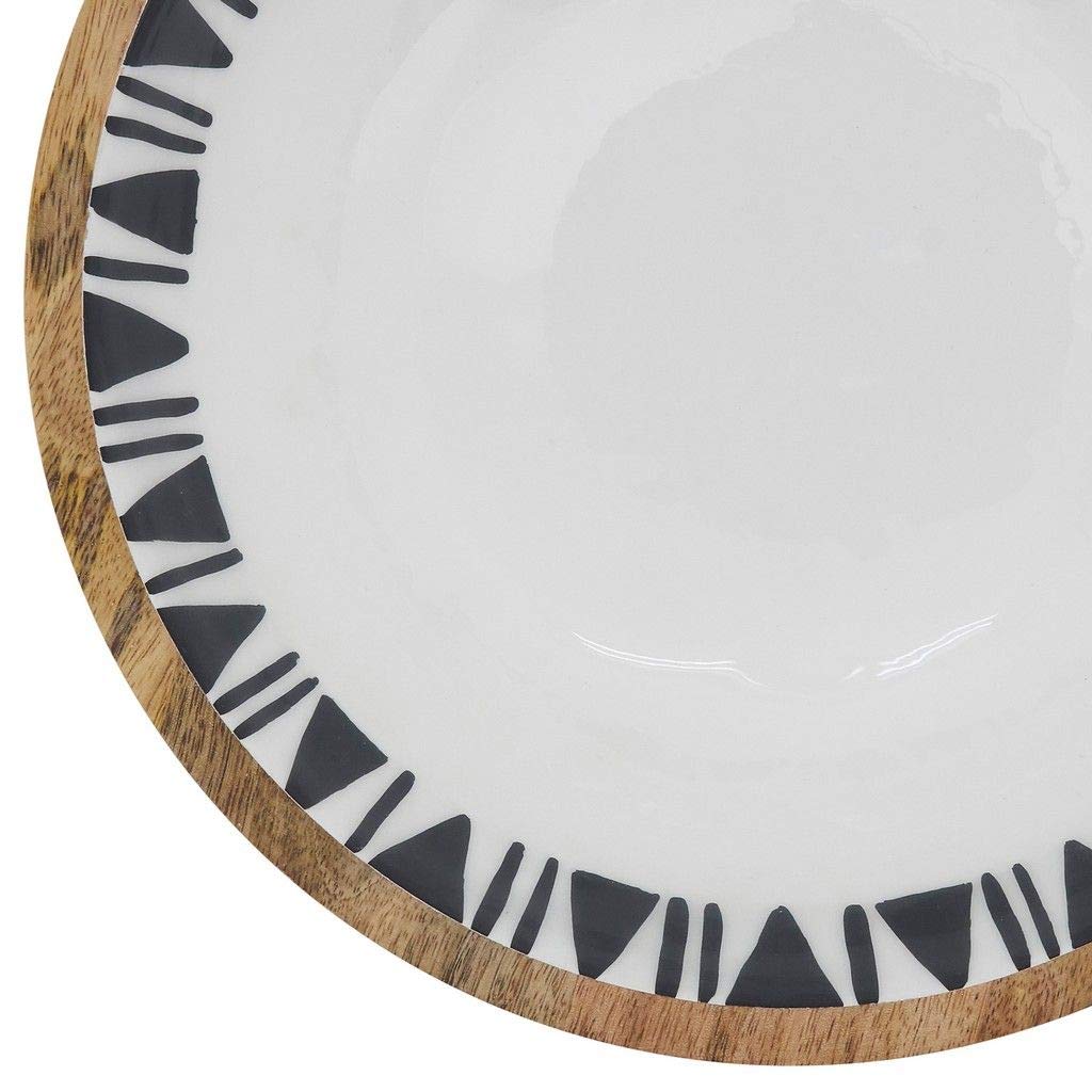 Fennco Styles 10" Round Mango Wood Serving Bowl with Black Arrow Trim Enamel Design for Fruits, Salads, Sides, Home, Kitchen Décor and Holiday Gatherings