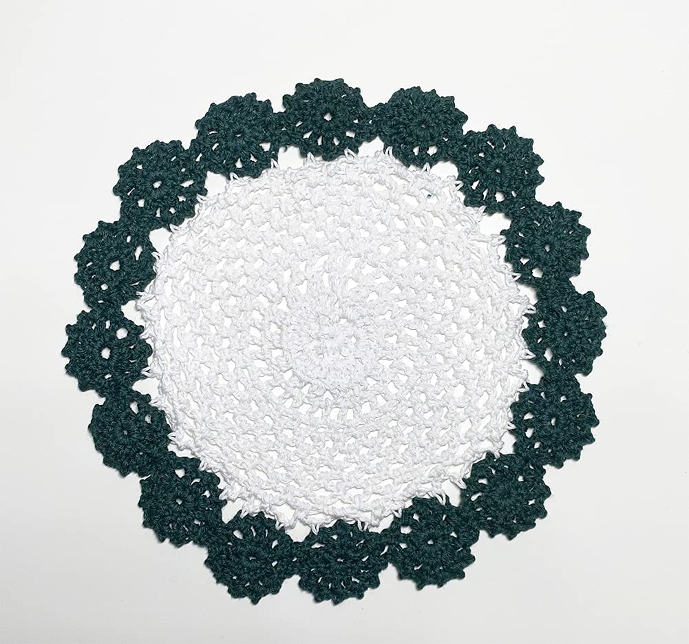 Fennco Styles Handmade Two-Tone Floral Crochet Tray Doily, 9" Round - Cloth Placemat for Everyday Use, Holidays, Home Décor, Cocktail Party, Tea Party, Special Occasion