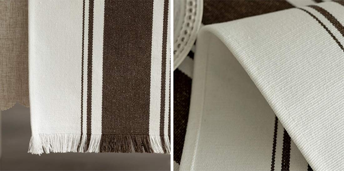 Fennco Styles Netural Stripes Fringe Canvas Cotton Table Runner 14 x 71 Inch - Grey Striped Table Cover for Home Décor, Dining Table, Farmhouse, Everyday Use and Special Occasion