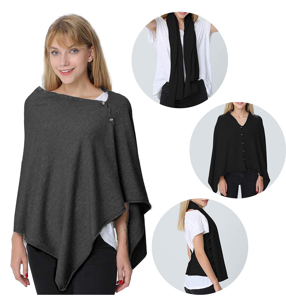 stylesilove Multi-Use Knit Nursing Shawl Poncho Adjustable Buttons for Breastfeeding Protection Nursing Cover Infinity Scarf