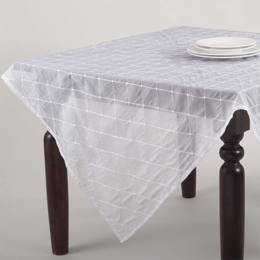 Fennco Styles La Belle Epoque Stitched Sheer Tablecloth, 5 Colors (84"x84", White)