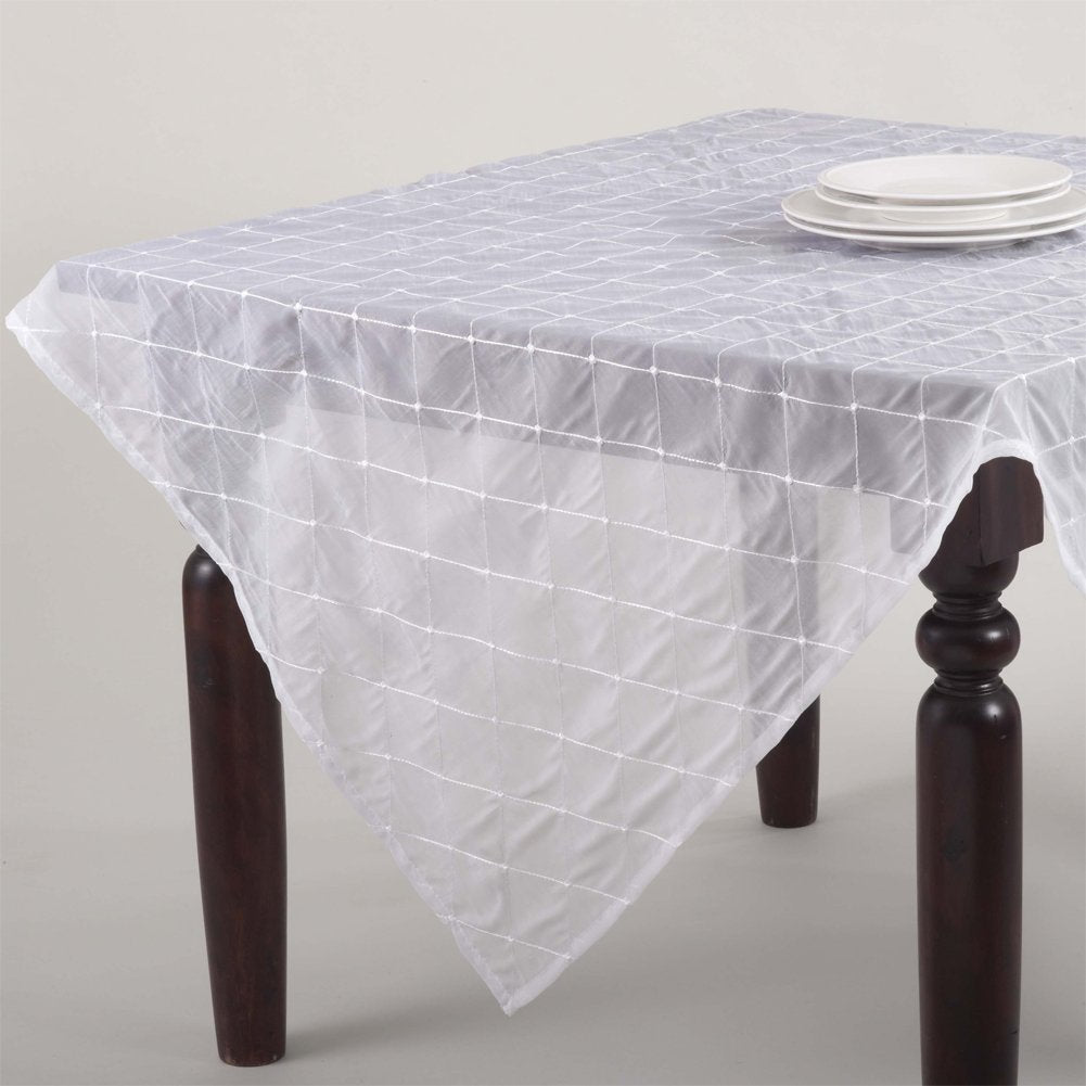Fennco Styles La Belle Epoque Stitched Sheer Tablecloth, 5 Colors (60"x60", White)