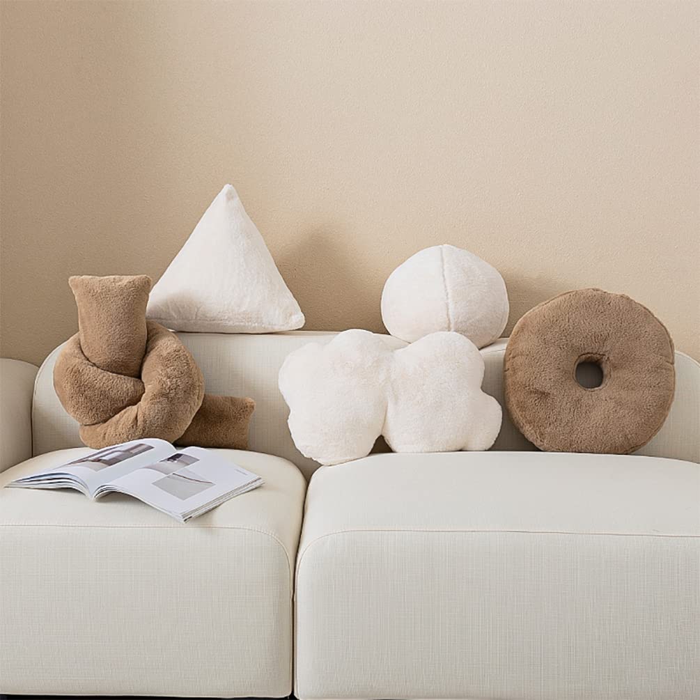 Fennco Styles Faux Fur Donut Shaped Decorative Plush Throw Pillow 16" Round - Brown Fluffy Soft Cushion for Kids Room, Playroom, Bedroom, Living Room, Nursery, Office Décor