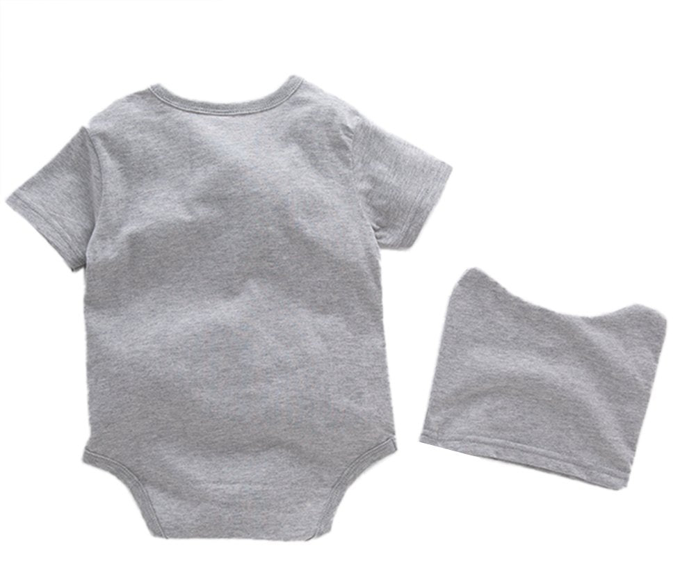 stylesilove Unisex Baby Boys Girls Grey Short Sleeve Cotton Romper with Hat 2pcs Cartoon Summer Outfit