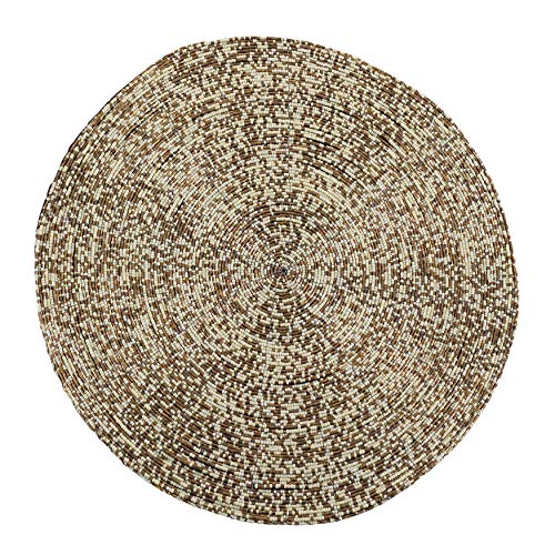 Fennco Styles Parle Noël Collection Contemporary Silver Glass Beads Placemats 14 x 14 Inch Round, Set of 2 – Hand Beaded Table Mat for Banquets, Family Gathering, Special Events and Home Décor