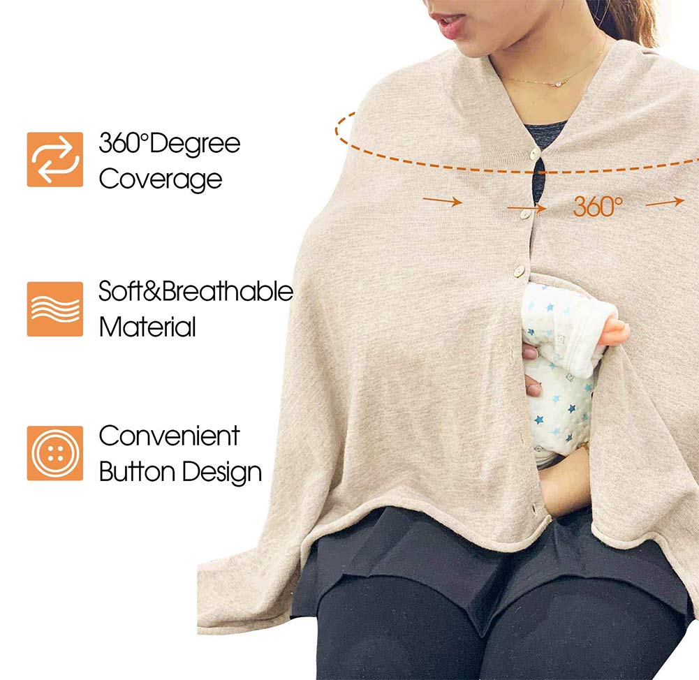 stylesilove Multi-Use Knit Nursing Shawl Poncho Adjustable Buttons for Breastfeeding Protection Nursing Cover Infinity Scarf