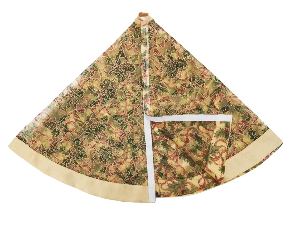 Gold Accent Christmas Holiday Tree Skirt, 48 Inch Round, New