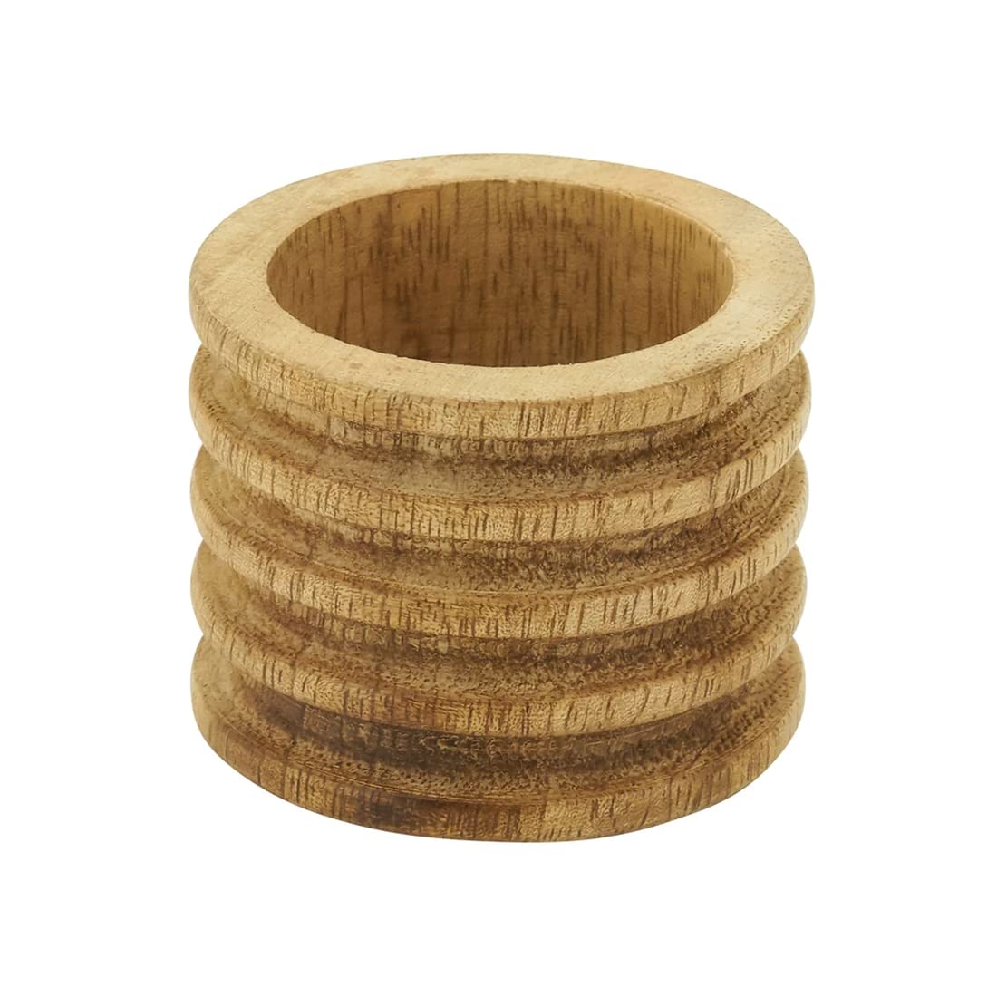 Fennco Styles Mango Wood Ribbed Napkin Rings, Set of 4 - Natural Decorative Wooden Napkin Holders for Home, Dining Room, Banquet, Family Gathering, Holiday and Special Occasion