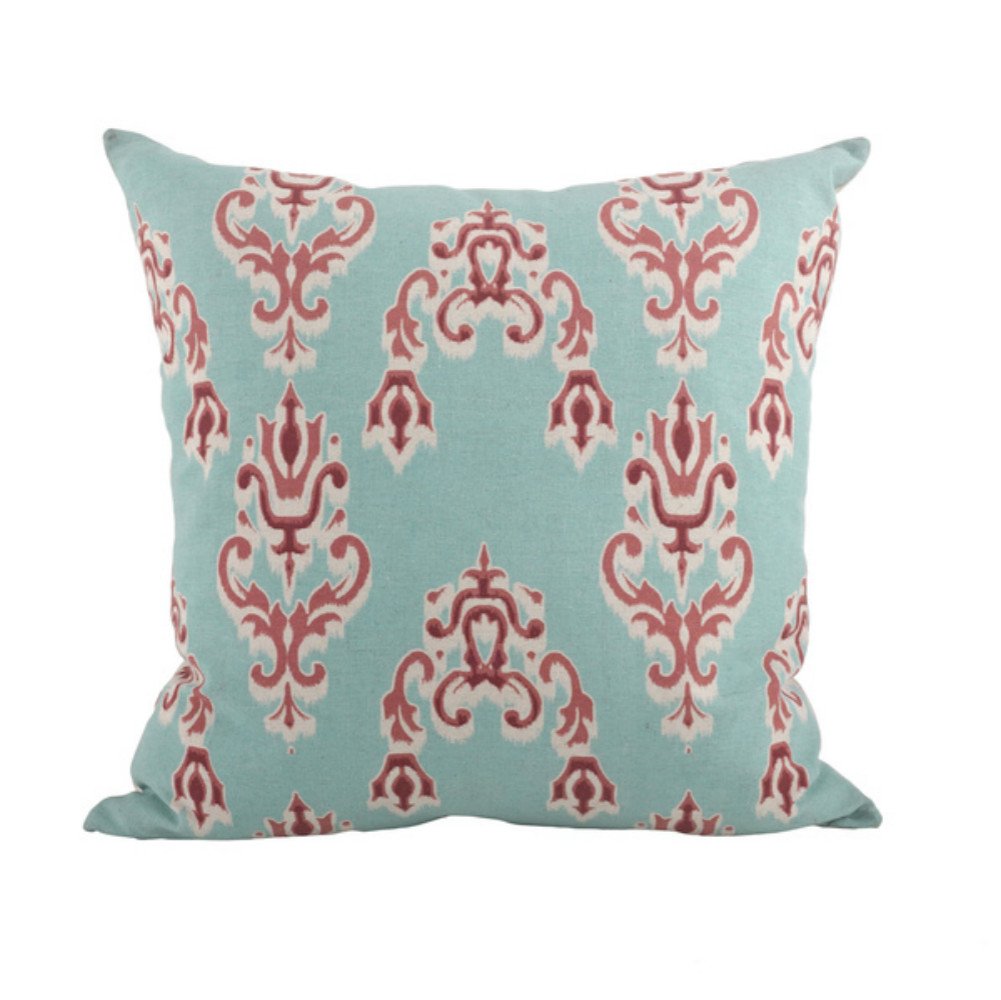 Fennco Styles Sardinia Collection Bohemian Ikat Linen Blend 20 x 20 Inch Throw Pillow with Case & Insert – Duck Egg Blue Home Decorative Pillow for Couch, Bedroom and Living Room Décor