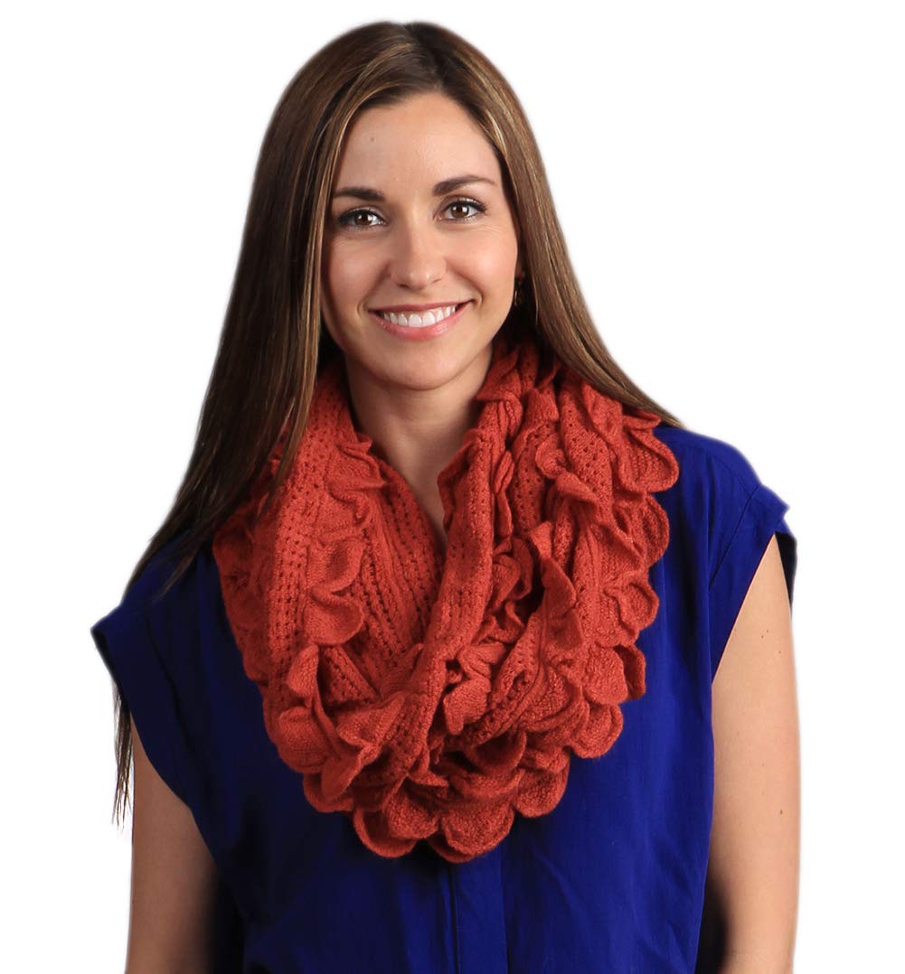 stylesilove Chic Oversized Ruffle Knitted Infinity Scarf Lightweight Cozy Neck Warmer for Women and Girls