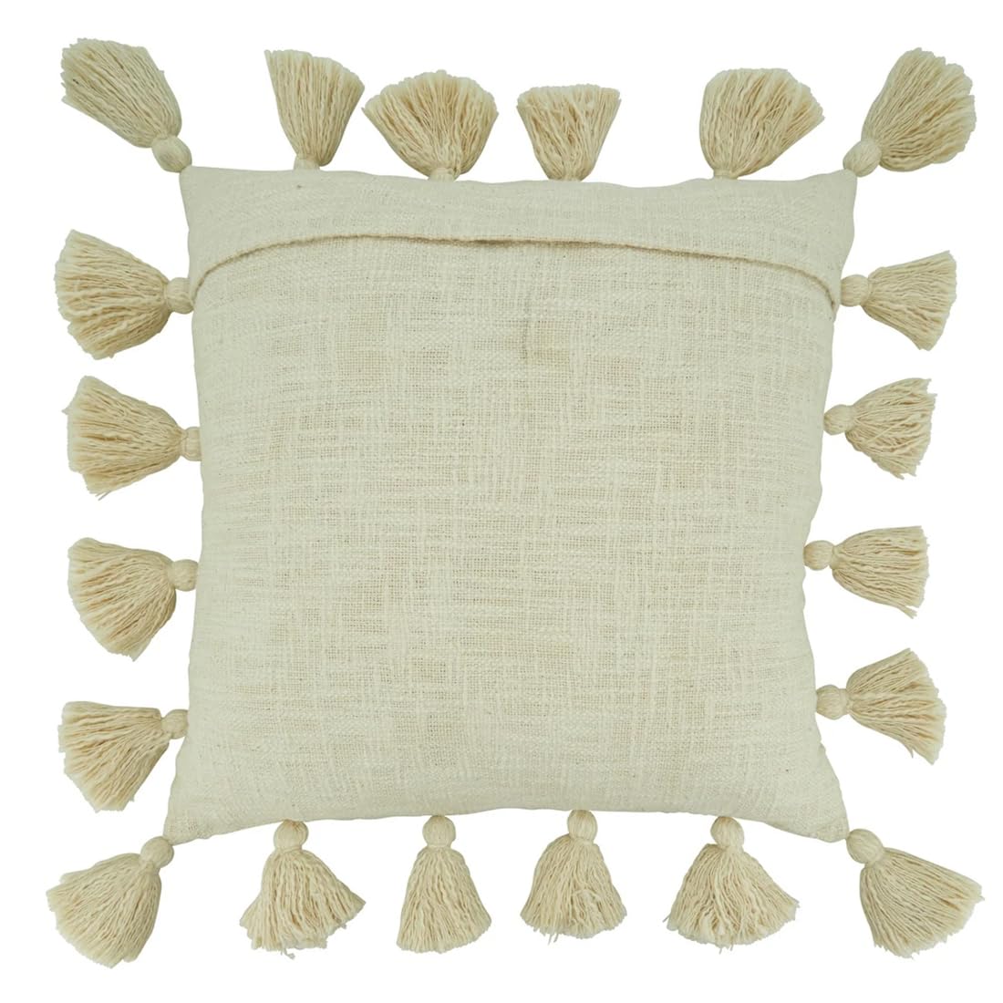 Fennco Styles Natural Chunky Tassel Cotton Decorative Throw Pillow Cover 20" W X 20" L – Solid Color Textured Bohemian Cushion Case for Couch, Sofa, Bedroom, Office and Living Room Décor