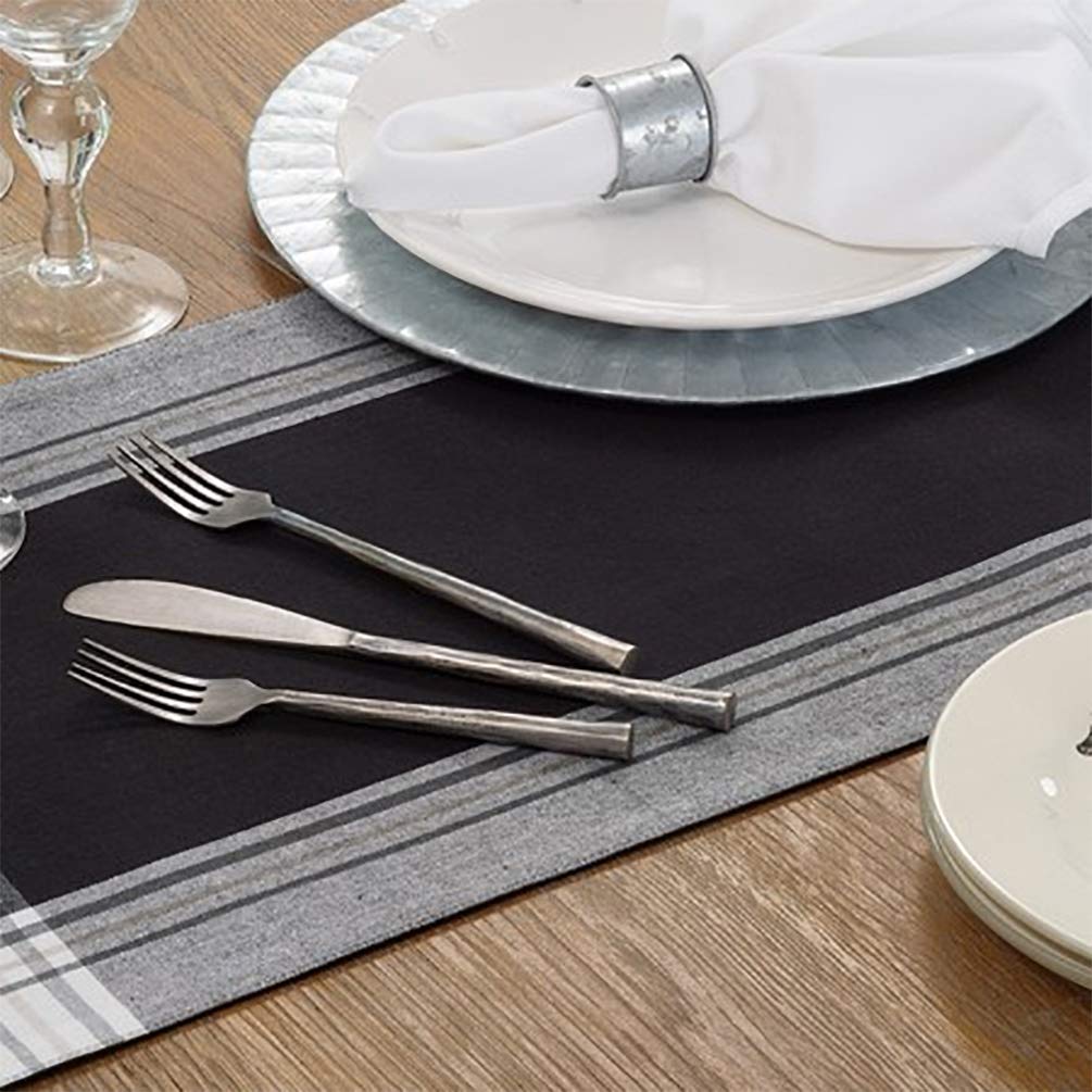 Fennco Styles Contemporary Stripe Border Design 100% Cotton Table Placemats 13" W x 19" L, Set of 4 - Black Table Mats for Dining Table Décor, Banquets, Holiday, Family Gathering, Special Occasion