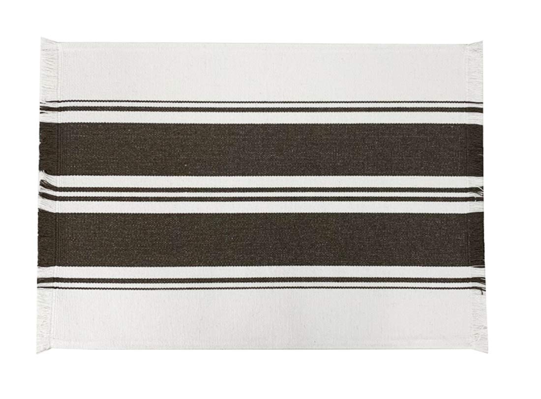 Fennco Styles Netural Stripes Fringe Canvas Cotton Table Runner 14 x 71 Inch - Grey Striped Table Cover for Home Décor, Dining Table, Farmhouse, Everyday Use and Special Occasion