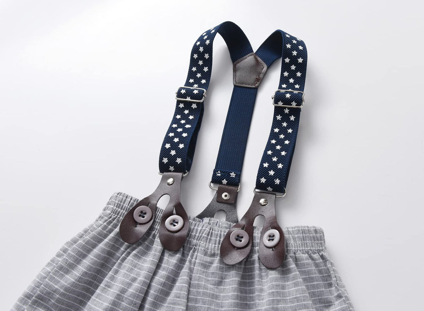 stylesilove Infant Baby Boys Blue Bowtie Romper and Plaid Shorts, Star Suspenders Gentleman Suit 3pcs Outfit