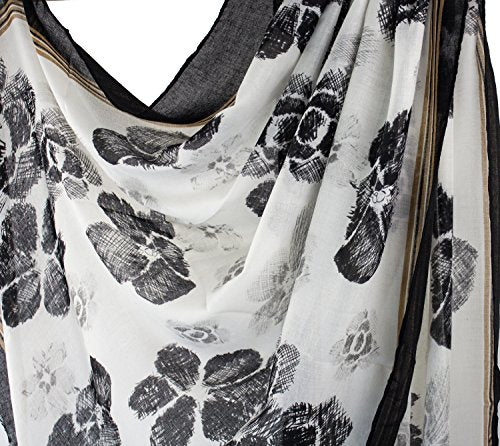 stylesilove Women Vintage Flower Frayed Edges Oversized Scarf Soft Shawl