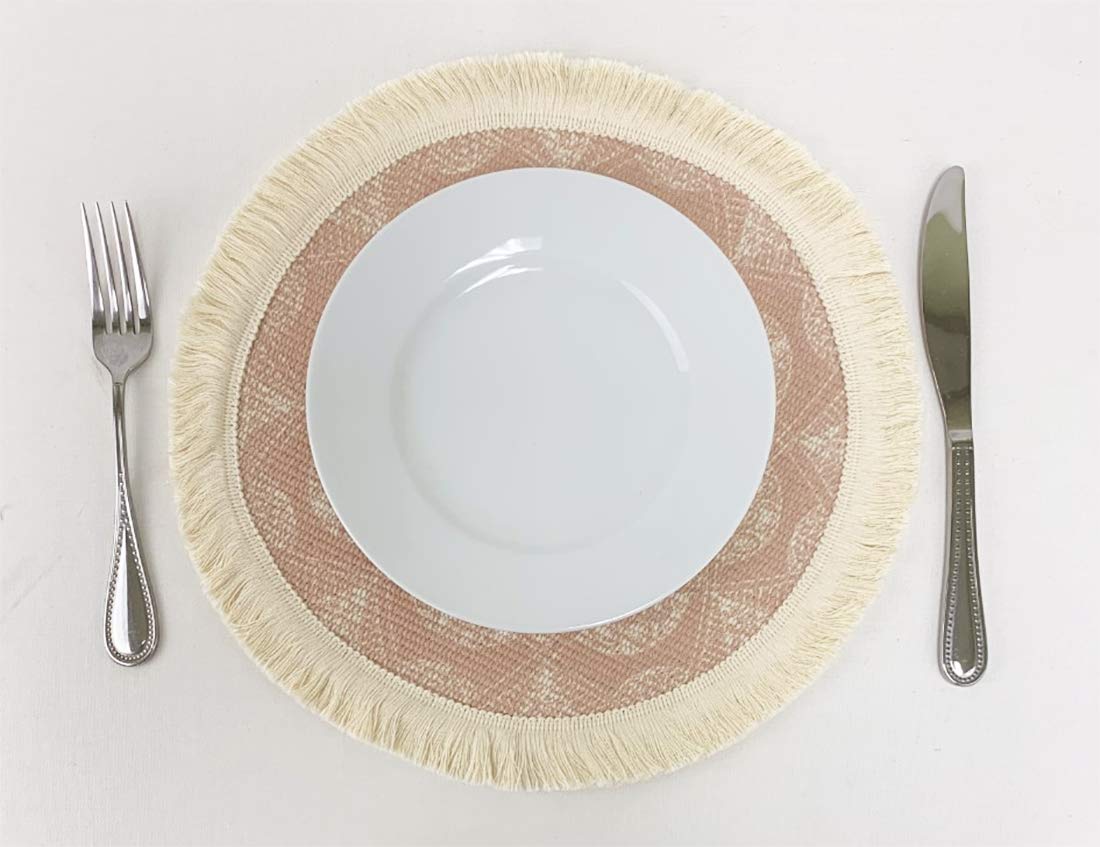 Fennco Styles Unique Dream Catcher Fringe Cotton Placemats 14-inch Round, Set of 4 - Boho Decorative Table Mats for Home Decor, Dining Table, Banquets and Special Events