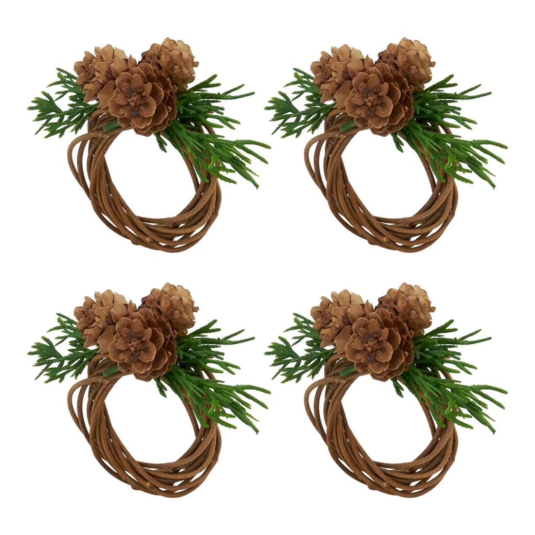 Fennco Styles Woodland Pine Cone Decorative Napkin Rings, Set of 4 - Brown Rustic Holiday Napkin Holders for Dining Room, Banquet, Family Gathering, Christmas and Special Occasion
