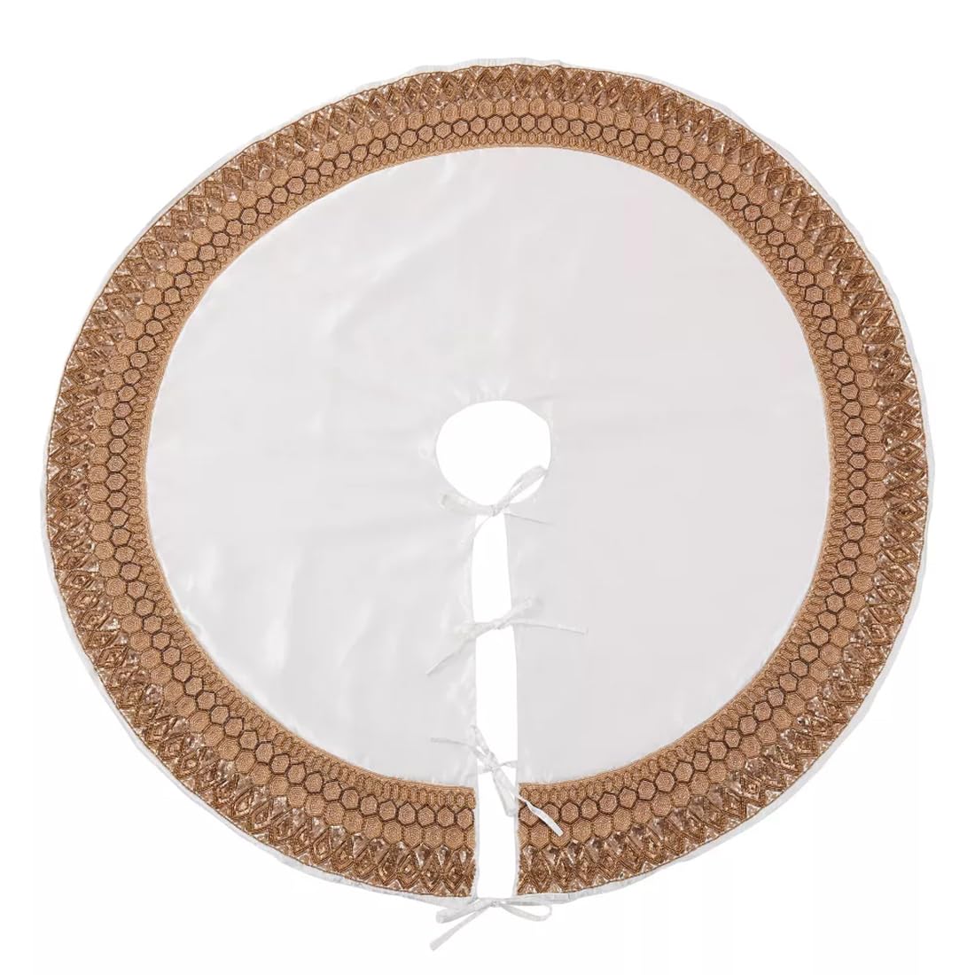Fennco Styles Luxury Hand Beaded Border Tree Skirt 54 Inch Round - Gold Festive Tree Skirt for Home, Holiday Decoration and Special Occasion