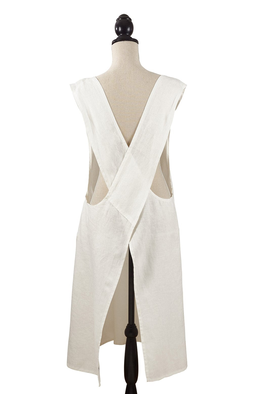 Fennco Styles Solid Criss Cross Back Apron Pure 100% Linen Cooking Kitchen Apron