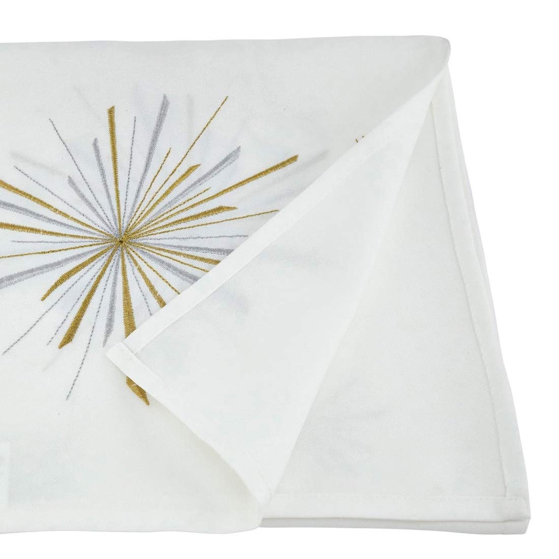 Fennco Styles Metallic Starburst Holiday Table Runner 14 x 72 Inch - White Table Cover for Everyday Use, Christmas Décor, Banquets, Family Gathering and Special Occasion