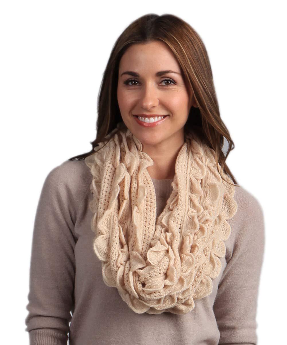 stylesilove Chic Oversized Ruffle Knitted Infinity Scarf Lightweight Cozy Neck Warmer for Women and Girls