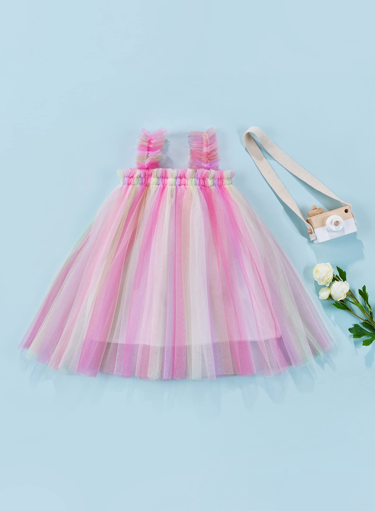 stylesilove Baby Toddler Girls Sleeveless Rainbow Mesh Tulle Star Tutu Dress Birthday Wedding Party Sundress Outfit