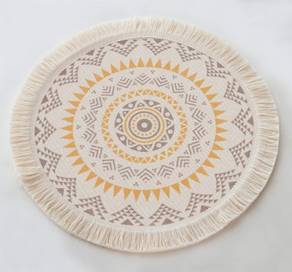 Fennco Styles Boho Mandala Fringe Decorative Cotton Placemats 13-inch Round, Set of 4 - Grey Heat Resistant Insulation Table Mats for Home Decor, Dining Table, Banquets and Special Events