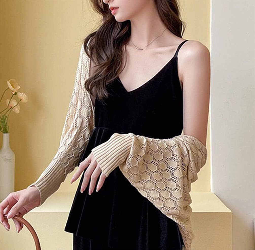 stylesilove Women Lightweight Crochet Hollow Bolero Shrug Long Sleeve Cardigan Soft Sweater Open Front Cape Shawl