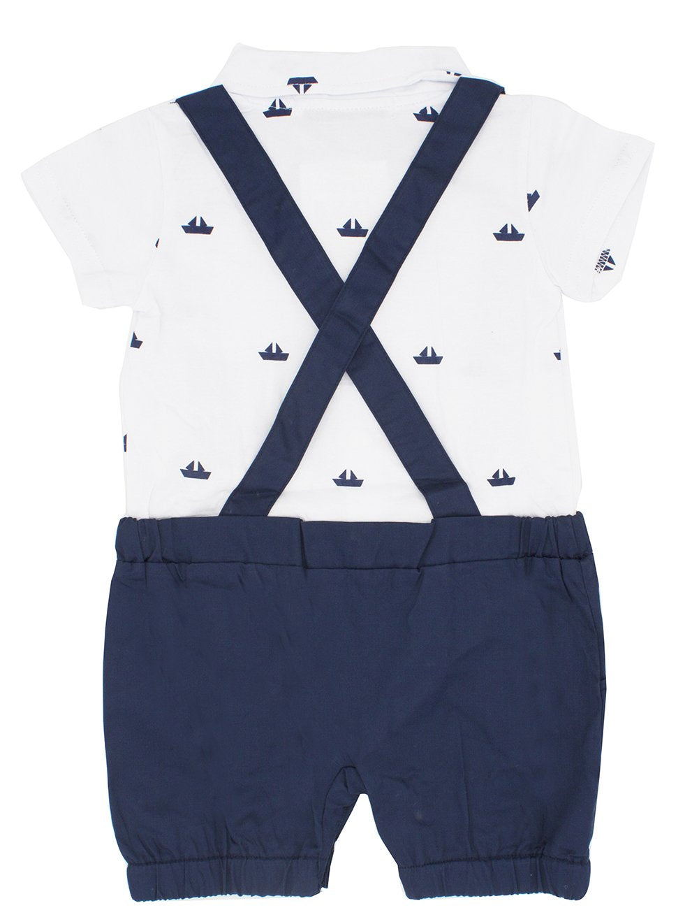 stylesilove Sailor Boat Print Faux Suspender Formal Wear Baby Boys Short Sleeve Romper Outfit