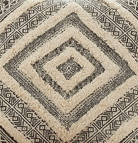Fennco Styles Handmade Tufted Diamond Block Print Cotton Decorative Throw Pillow Cover 20" W x 20" L - Black Square Cushion Case for Home, Couch, Bedroom, Living Room and Office Décor