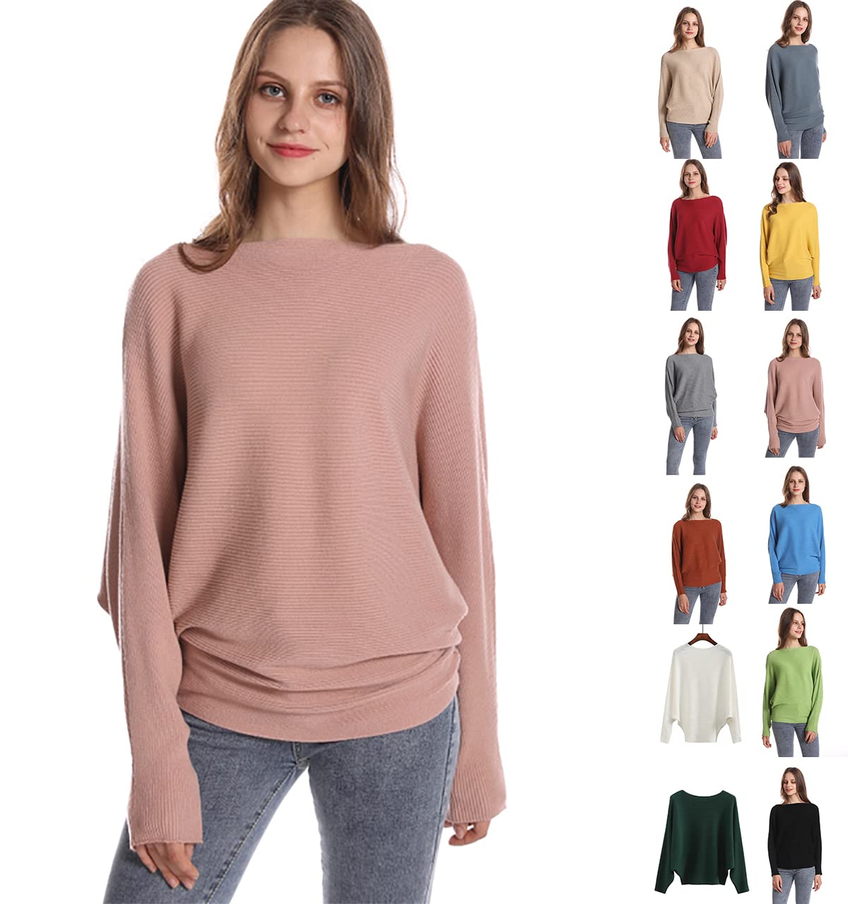Styles I Love Women Autumn Winter Boat Neck Batwing Sleeve Pullover Knitted Sweater Long Sleeve Loose Top