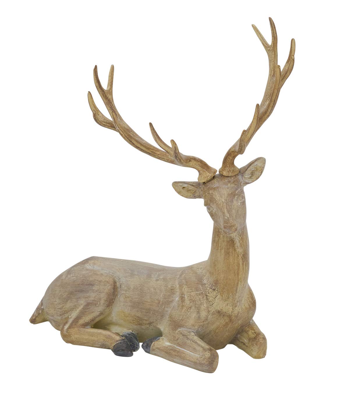 Fennco Styles Christmas Resin Lounging Deer Statue Figurine 14" H - Natural Sculpture Animal Deer for Holiday, Home, Tabletop, Mantel and Office Décor