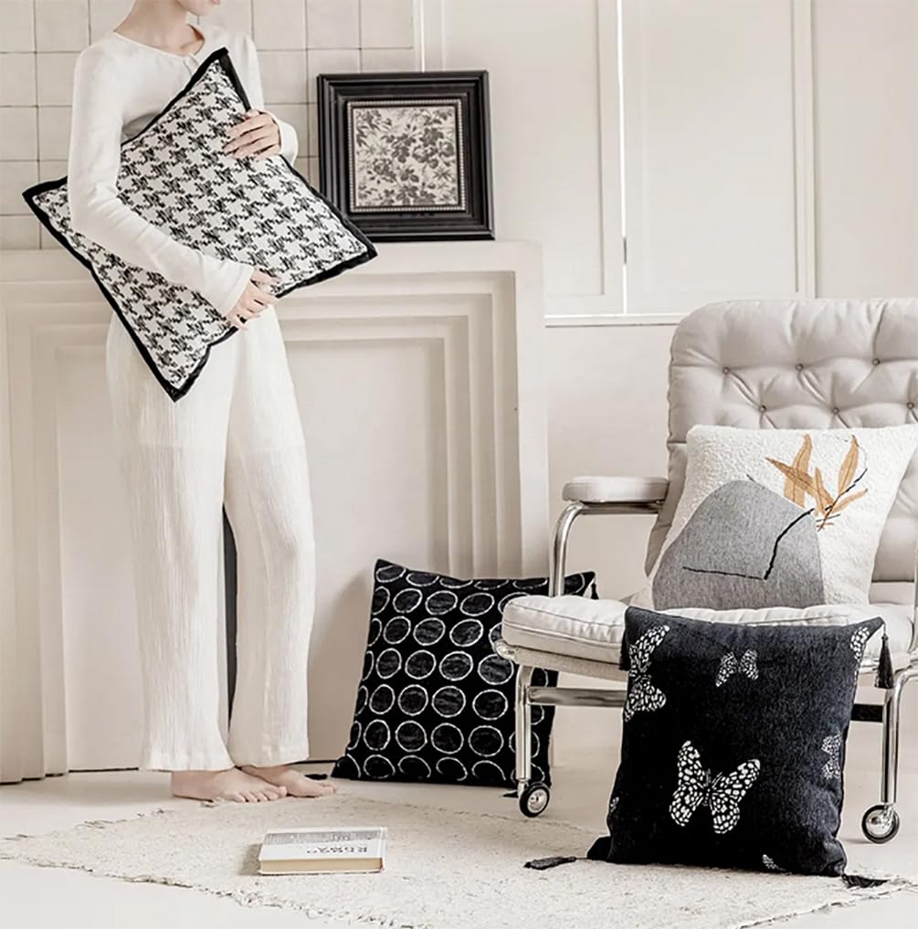 Fennco Styles Art Style Stone Leaf Design Jacquard Throw Pillow Cover 18" W X 18" L – White Woven Square Cushion Case for Couch, Sofa, Bedroom, Office and Living Room Décor