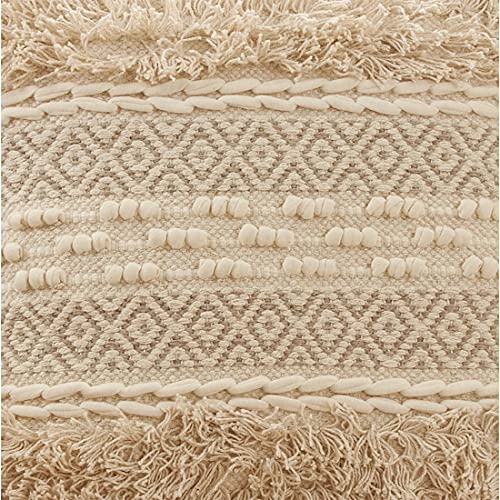 Fennco Styles Moroccan Tufted Cotton Decorative Throw Pillow 18" W x 18" L - Natural Square Cushion for Home, Couch, Living Room, Bedroom, Office and Holiday Décor