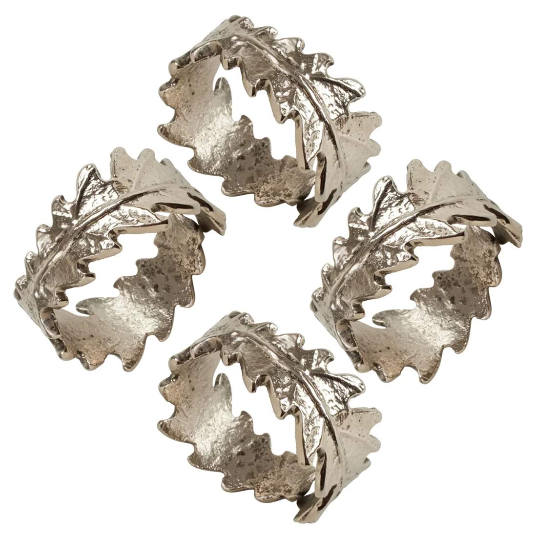 Fennco Styles Wrapped Leaf Metal Napkin Rings, Set of 4 - Silver Decorative Napkin Holders for Home, Dining Room, Banquet, Family Gathering, Holiday and Special Occasion