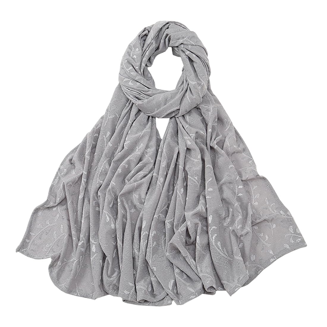 stylesilove Women Shimmering Jacquard Floral Scarf Silver Thread Flower Scarves Ultra Lightweight Soft Shawl Neck Wraps