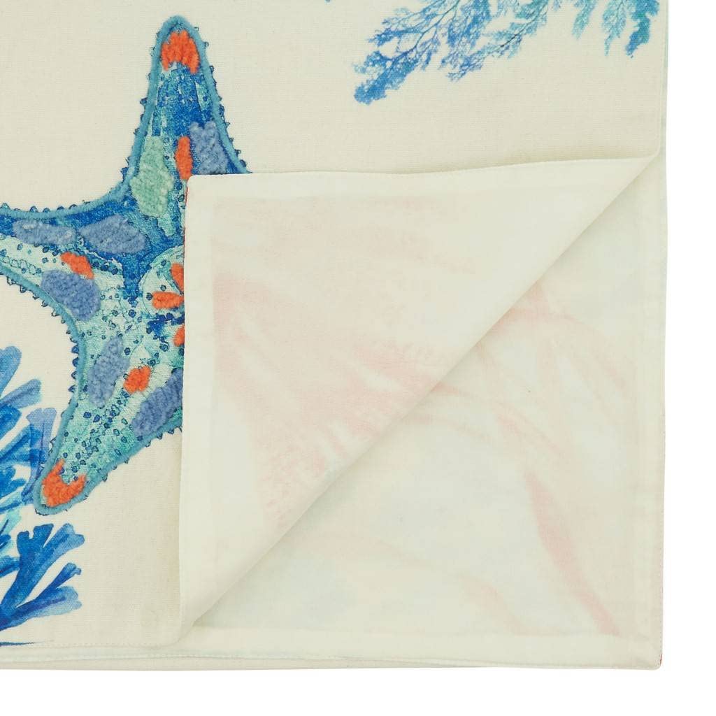 Fennco Styles Coastal Sea Life Embroidered Cotton Table Runner 16" W x 72" L - Multicolored Nautical Table Cover for Everyday Use, Family Gathering, Banquets, and Special Occasions